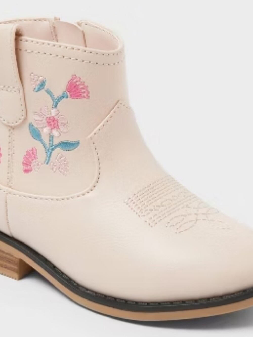 Kids Pink Floral Embroidered Ankle Boots